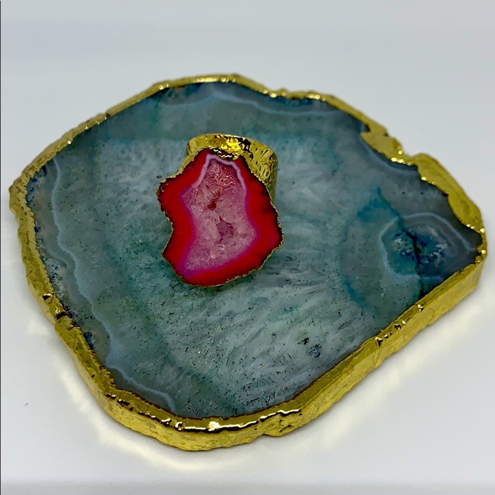 NATURAL DRUZY & AGATE SLICE ADJUSTABLE RING - Picture 2 of 8